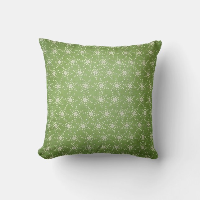 Star Snowflakes op Green Holiday Sierkussen (Voorkant)