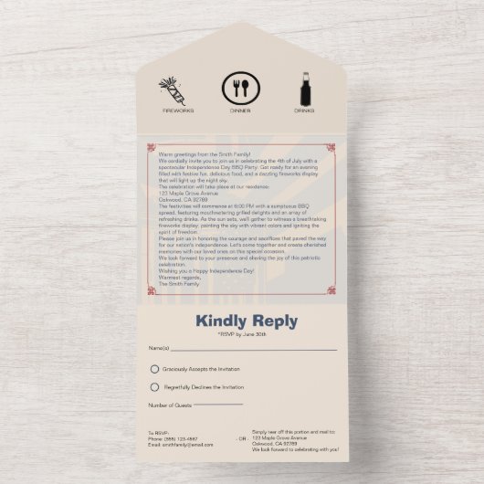 Star-Spangled 4 juli BBQ Tri-Fold uitnodiging (Binnen)