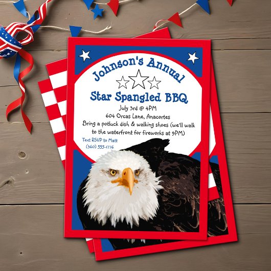 Star Spangled 4th of July BBQ Party Bald Eagle Red Kaart
