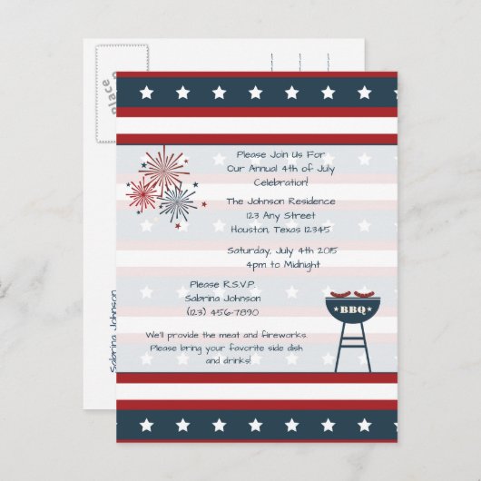 Star Spangled 4th of July Uitnodiging voor een fee (Voorkant / Achterkant)