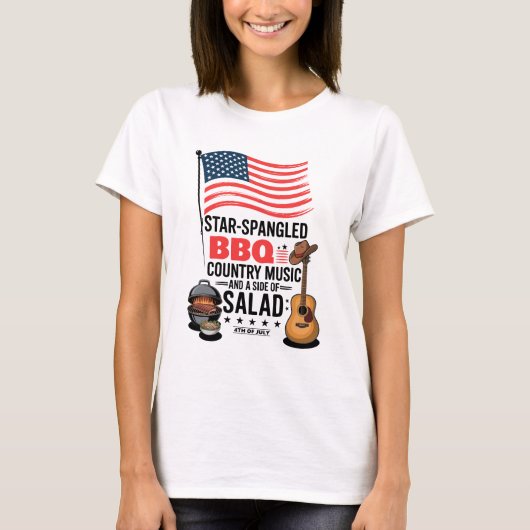 Star Spangled BBQ Country Music Salade 4 juli T-shirt (Voorkant)