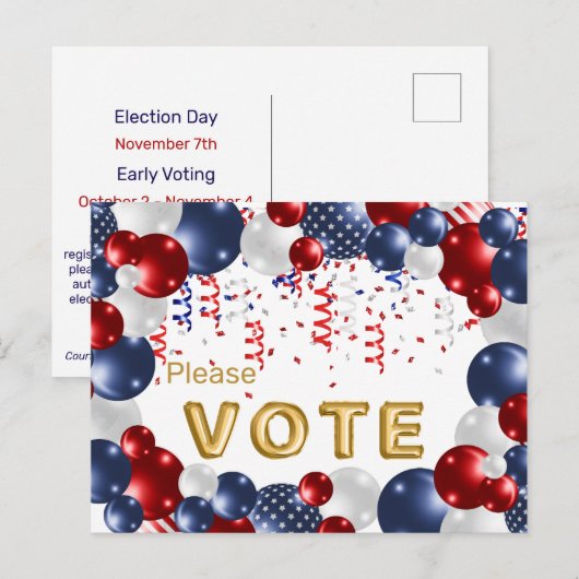 Star Spangled Celebration Vote Reminder Briefkaart (Voorkant / Achterkant)