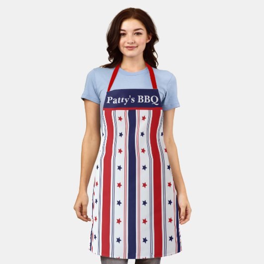 Star-Spangled Chef: Aangepast rood, wit & blauw Sc Schort (Gedragen)