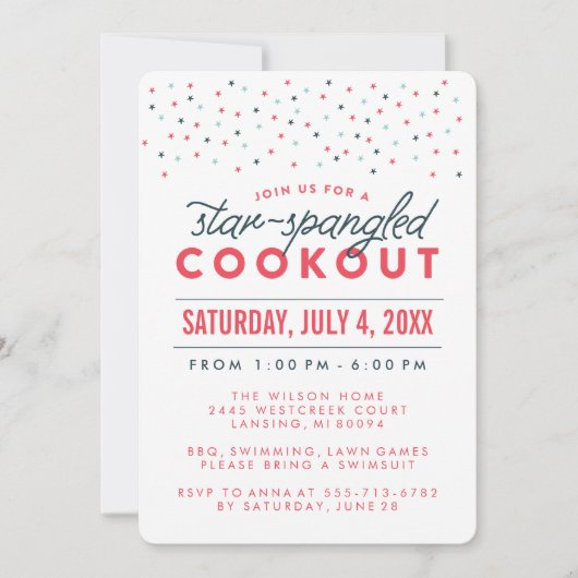 Star Spangled Cookout 4e juli partijuitnodiging Kaart (Voorkant)