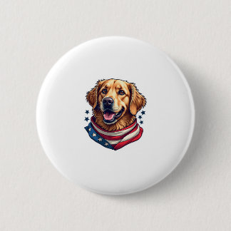 Star Spangled Golden Retriever Vintage Tee Ronde Button 5,7 Cm