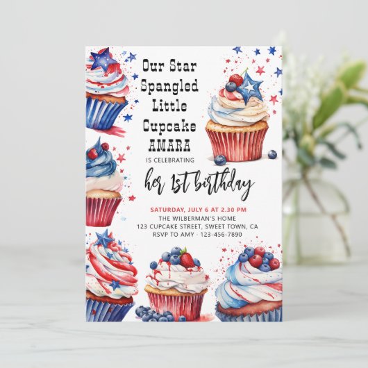 Star Spangled Little Cupcake Any Age Kids Verjaard Kaart (Staand voorkant)