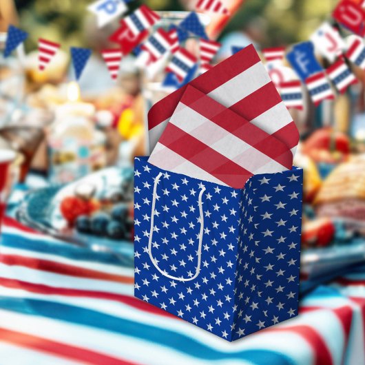 Star Spangled Silver Stars On Navy Blue Americana Medium Cadeauzakje