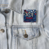 Star Spangled USA Trots Vierkante Button 5,1 Cm (In situ)