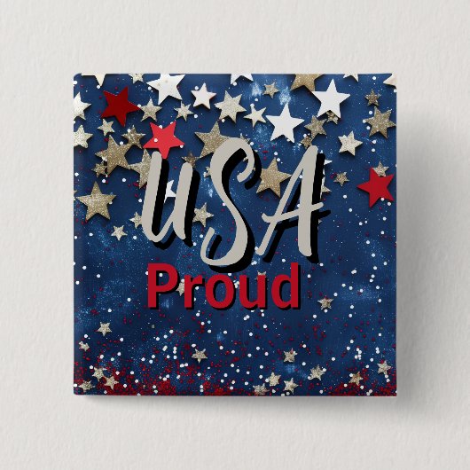 Star Spangled USA Trots Vierkante Button 5,1 Cm (Voorkant)
