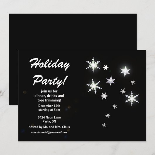 Star Sparkle Black Holiday Party Kaart (Voorkant / Achterkant)