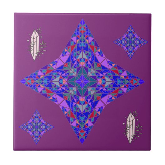 Star Spiritueel Mandala Paars Pink Crystals Mozaic Tegeltje (Voorkant)