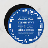 STAR & SQUARES Bar Bat Mitzvah Uitnodiging in blau (Voorkant / Achterkant)