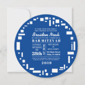 STAR & SQUARES Bar Bat Mitzvah Uitnodiging in blau (Voorkant)