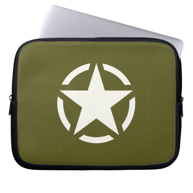 Star Stencil Classic on Khaki Green Laptop Sleeve (Voorkant)