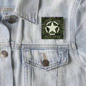 Star Stencil  Decal Green Camouflage Vierkante Button 5,1 Cm (In situ)