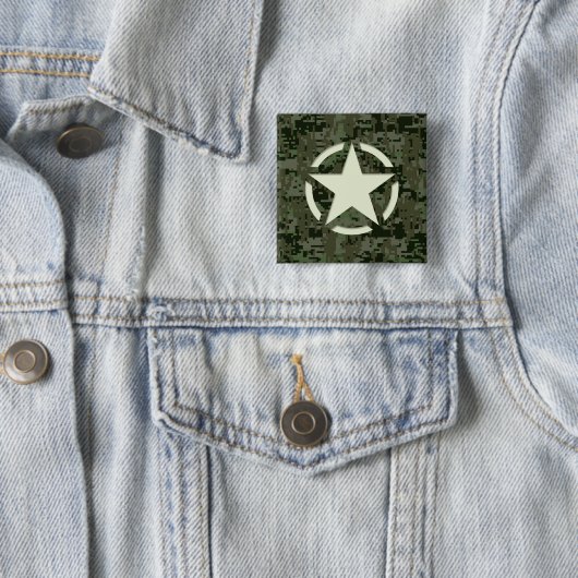 Star Stencil Decal Green Camouflage Vierkante Button 5,1 Cm (In situ)
