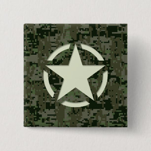 Star Stencil  Decal Green Camouflage Vierkante Button 5,1 Cm