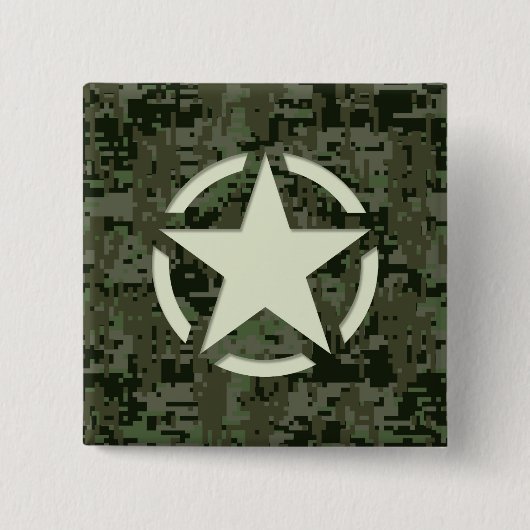 Star Stencil  Decal Green Camouflage Vierkante Button 5,1 Cm (Voorkant)