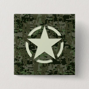 Star Stencil  Decal Green Camouflage Vierkante Button 5,1 Cm