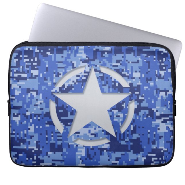 Star Stencil Grafisch Decale Navy Blue Camo Laptop Sleeve (Voorkant)
