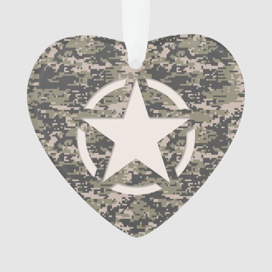 Star Stencil Label Digital Khaki Style Ornament (voorkant)