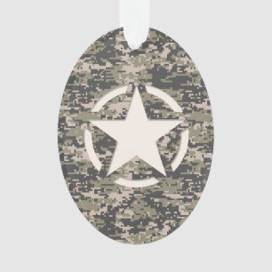 Star Stencil  Label Digital Khaki Style Ornament
