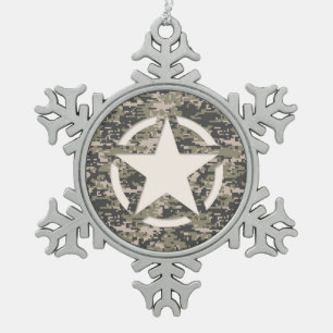 Star Stencil  Label Digital Khaki Style Tin Sneeuwvlok Ornament