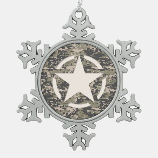 Star Stencil  Label Digital Khaki Style Tin Sneeuwvlok Ornament (Voorkant)