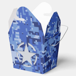 Star Stencil Retro Navy Blue Camouflage Bedankdoosjes
