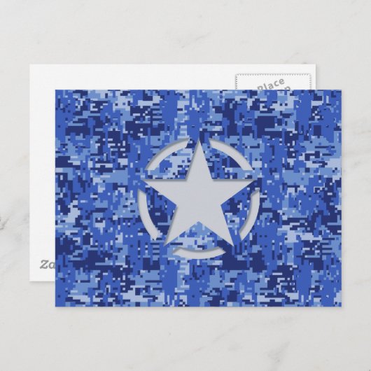 Star Stencil Retro Navy Blue Camouflage Briefkaart (Voorkant / Achterkant)