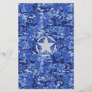Star Stencil Retro Navy Blue Camouflage Briefpapier