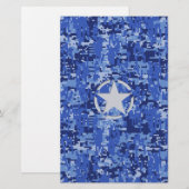 Star Stencil Retro Navy Blue Camouflage Briefpapier (Voorkant / Achterkant)