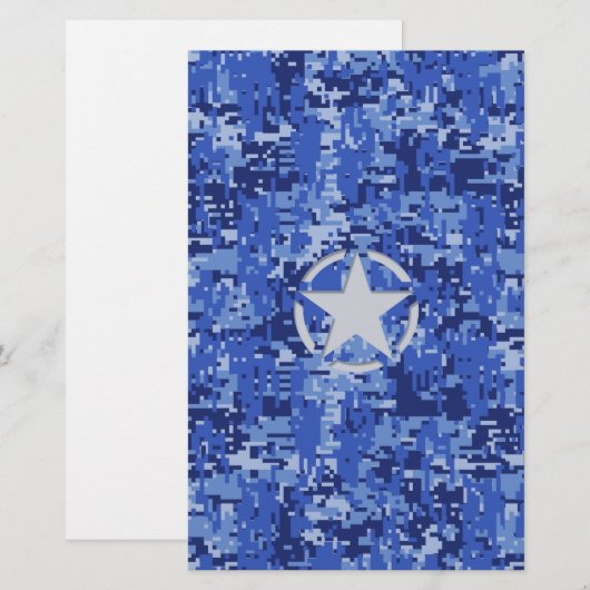 Star Stencil Retro Navy Blue Camouflage Briefpapier (Voorkant / Achterkant)