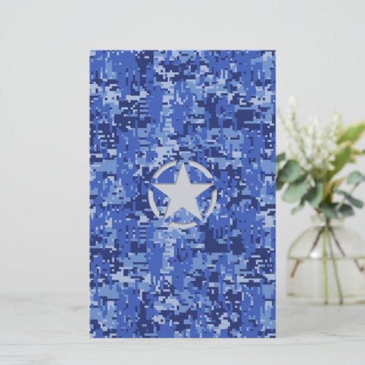 Star Stencil Retro Navy Blue Camouflage Briefpapier (Staand voorkant)