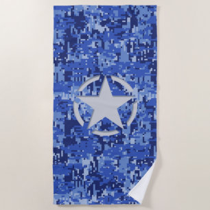 Star Stencil Retro Navy Blue Camouflage op een Strandlaken