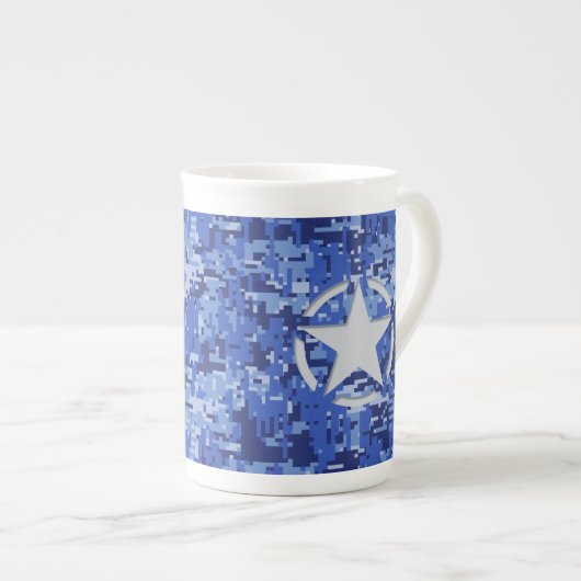 Star Stencil Retro Navy Blue Camouflage Porselein Kop (Voorkant rechts)
