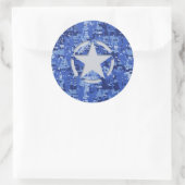 Star Stencil Retro Navy Blue Camouflage Ronde Sticker (Tas)