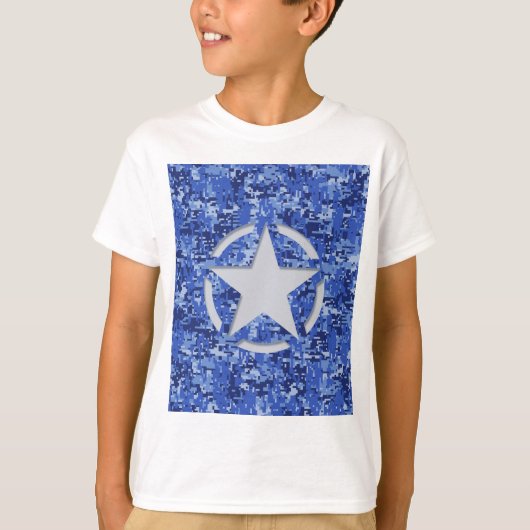 Star Stencil Retro Navy Blue Camouflage T-shirt (Voorkant)