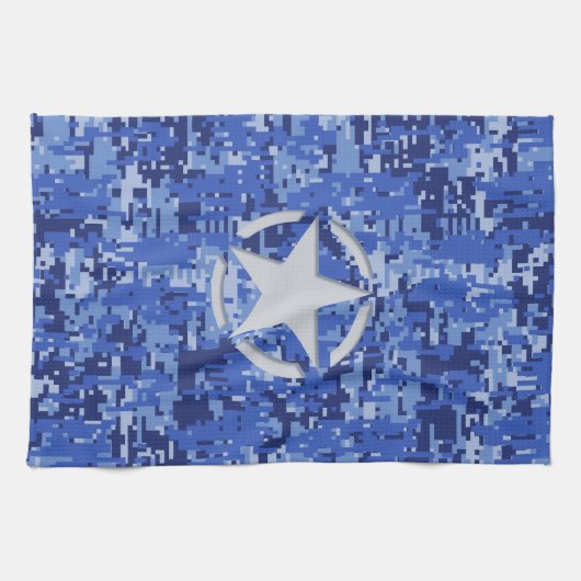 Star Stencil Retro Navy Blue Camouflage Theedoek (Horizontaal)