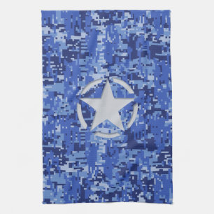Star Stencil Retro Navy Blue Camouflage Theedoek