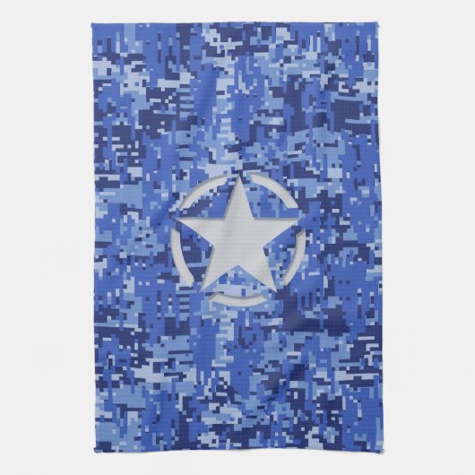 Star Stencil Retro Navy Blue Camouflage Theedoek (Verticaal)