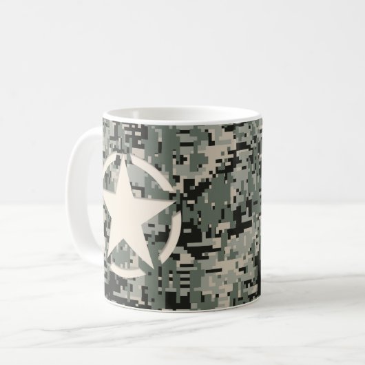 Star Stencil Style Khaki Digital Camouflage Koffiemok (Voorkant links)