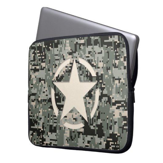Star Stencil Style Khaki Digital Camouflage Laptop Sleeve (Voorkant Links)
