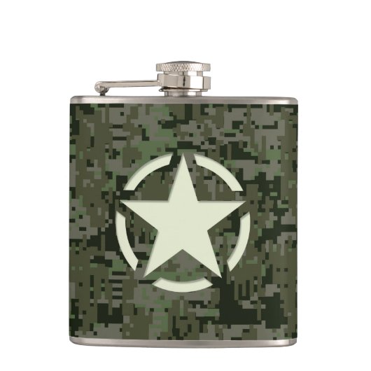 Star Stencil Symbool Digital Camouflage Heupfles (Voorkant)