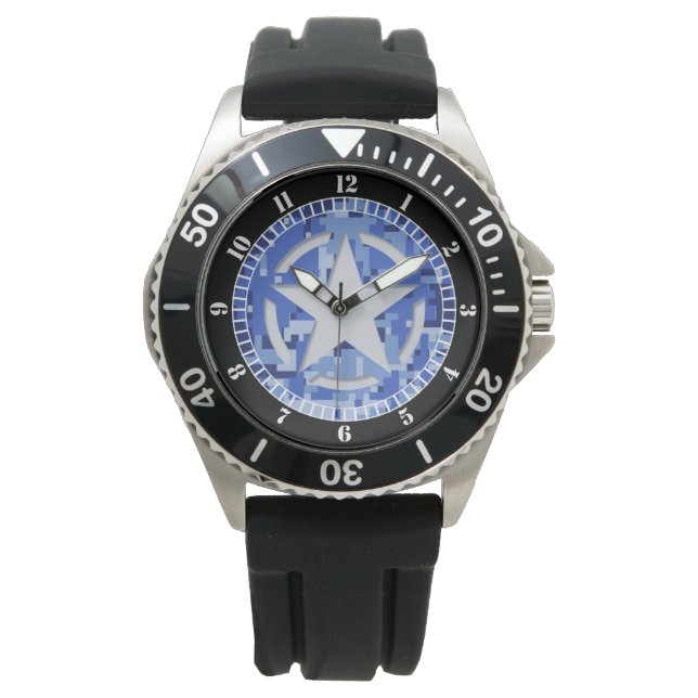 Star Stencil Vintage Navy Blue Dial Horloge (Voorkant)