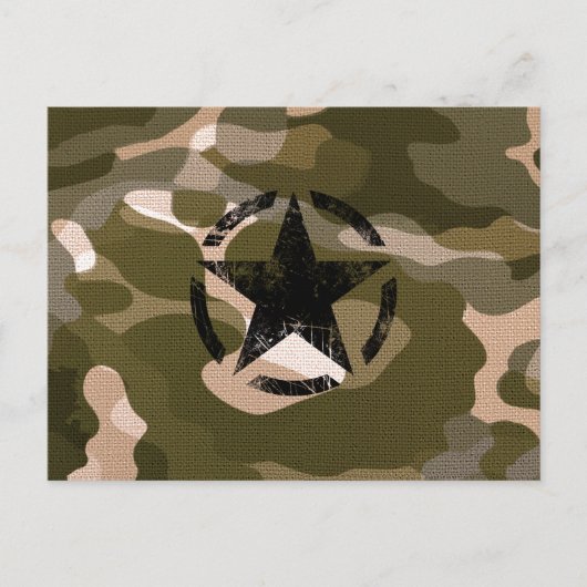 Star Stencil Vintage op Camouflage Briefkaart (Voorkant)