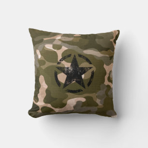 Star Stencil Vintage op Camouflage Kussen