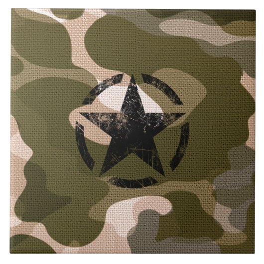 Star Stencil Vintage op Camouflage Tegeltje (Voorkant)