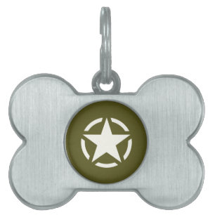 Star Stencil Vintage over Khaki Green Huisdieren Naamplaatje