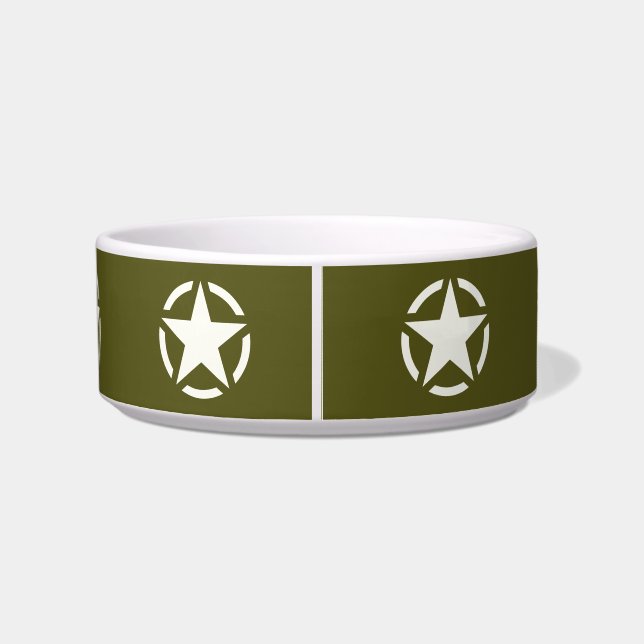 Star Stencil Vintage over Khaki Green Voerbakje (Achterkant)